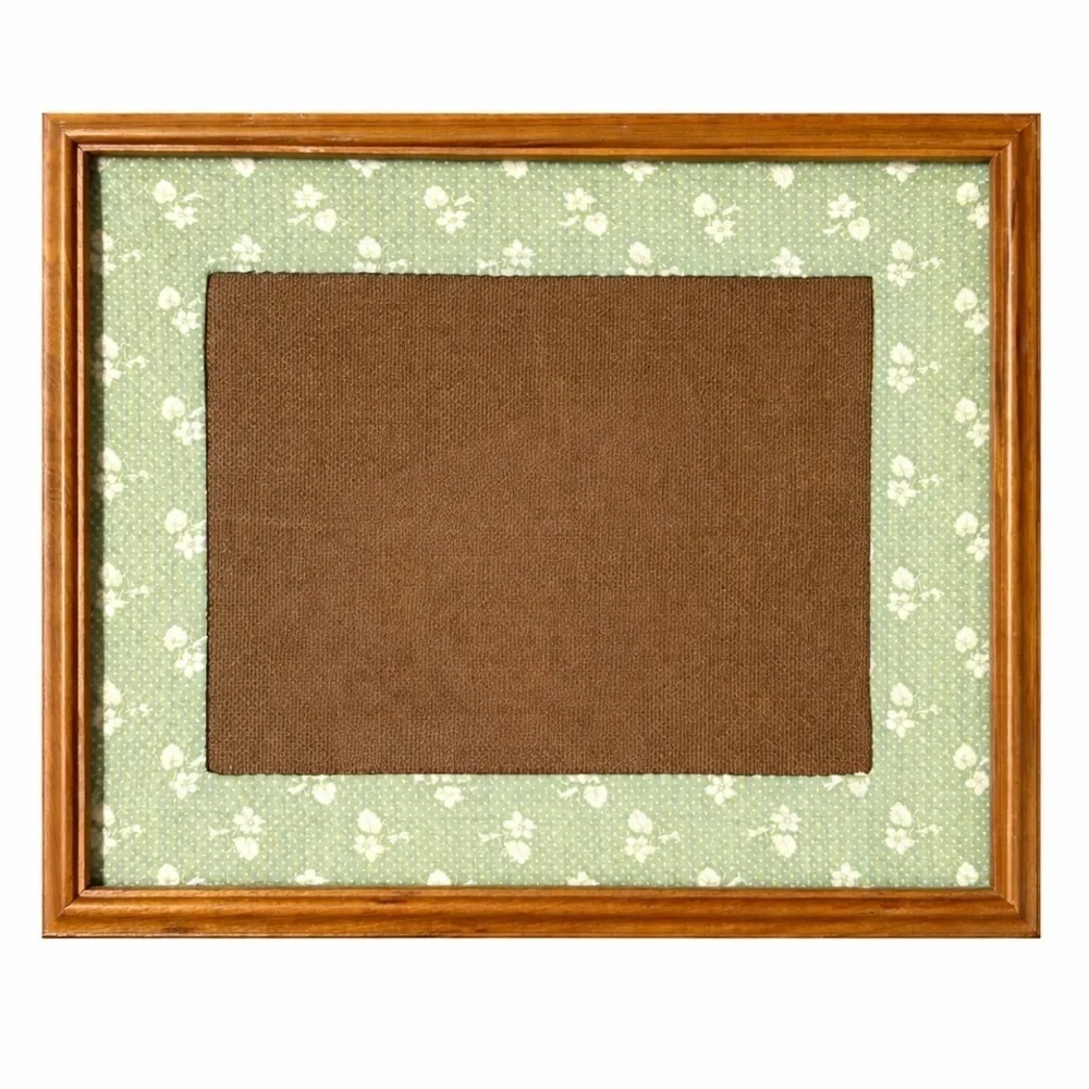 Wood Picture Frame With Green Floral Fabric Mat